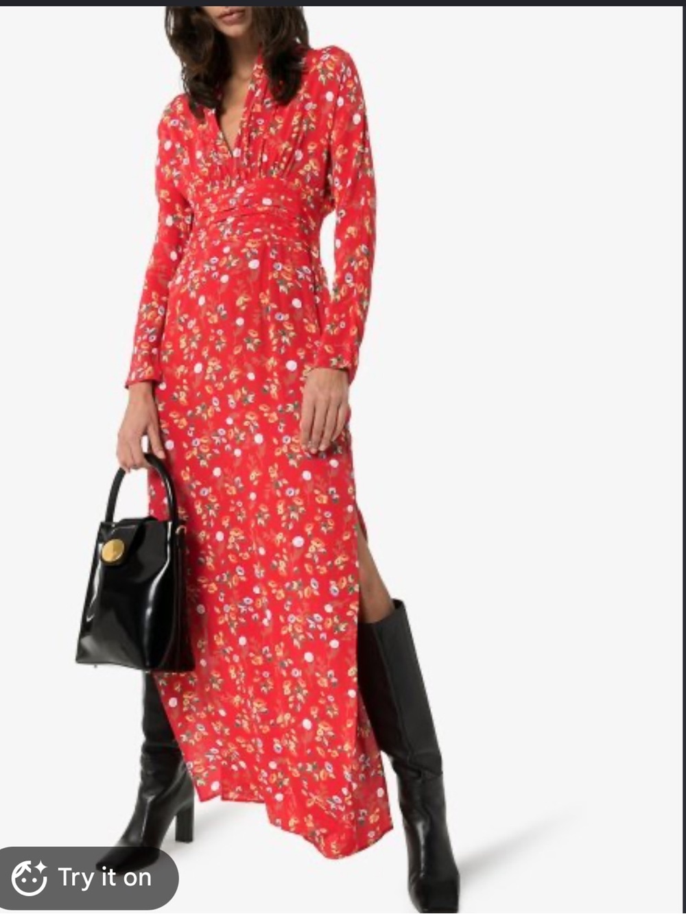 ByTiMo crepe de chine Red Floral Maxi dress with slits